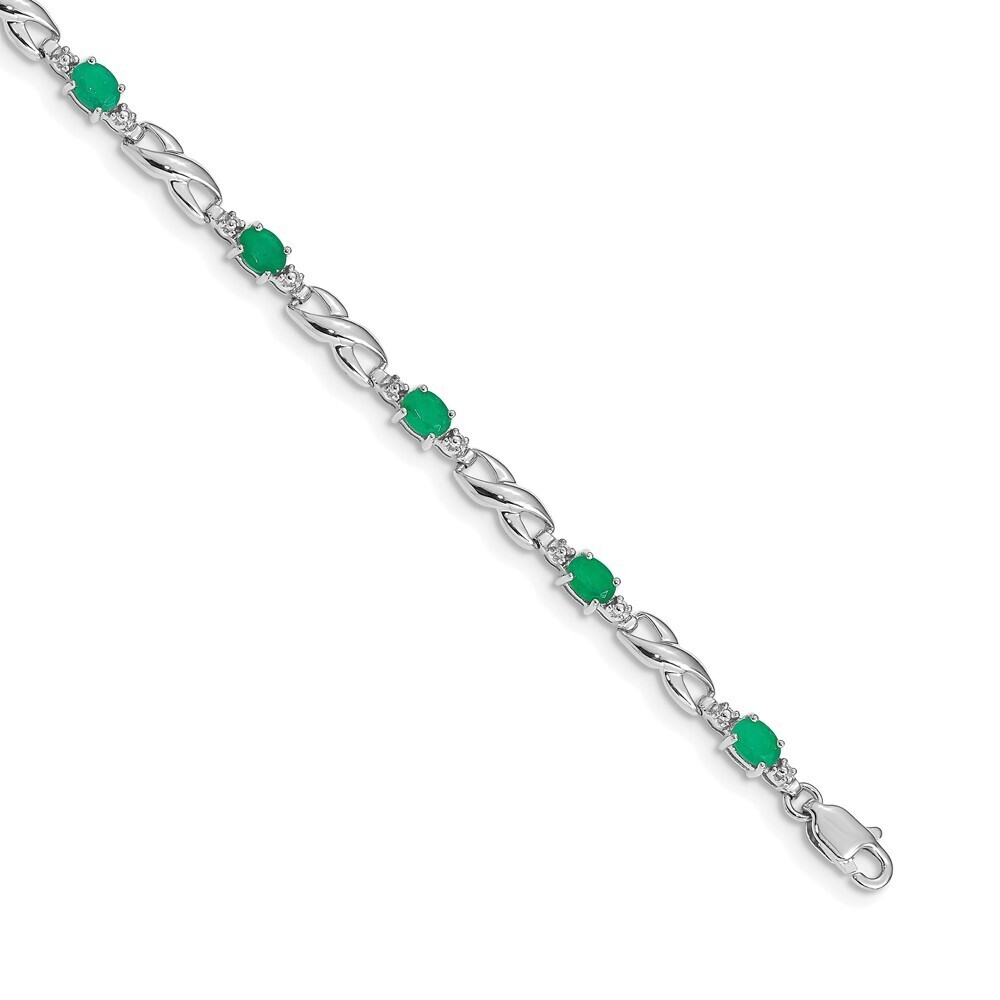 14k White Gold Diamond & Emerald Bracelet
